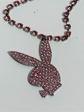 Y2K mcbling playboy bunny pink rhinestone pendant necklace